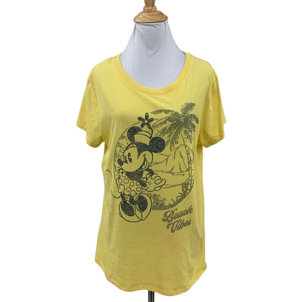 Disney Minnie Mouse Tee Womens M Medium Yellow Beach Vibes Short Sleeve Shirt